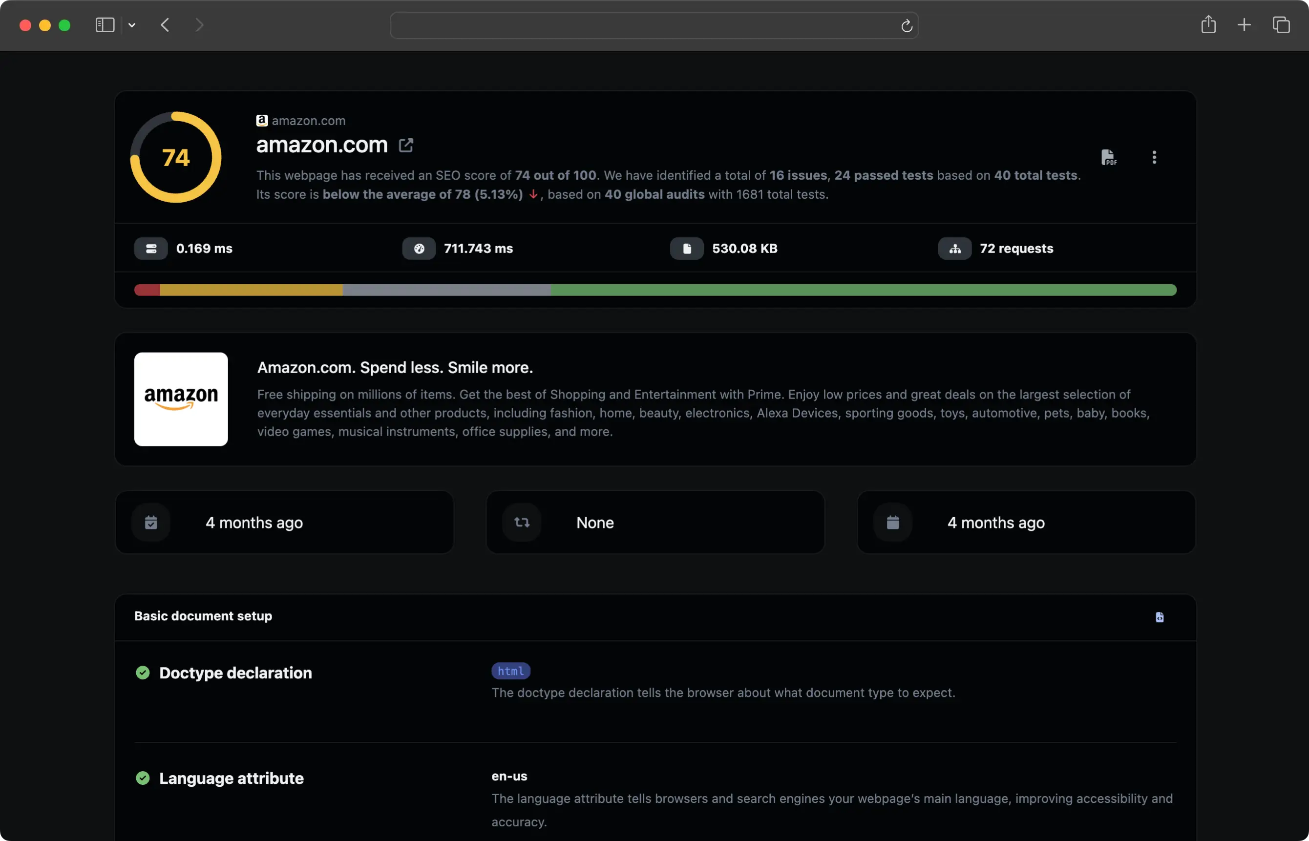 Screenshot of the app dashboard
